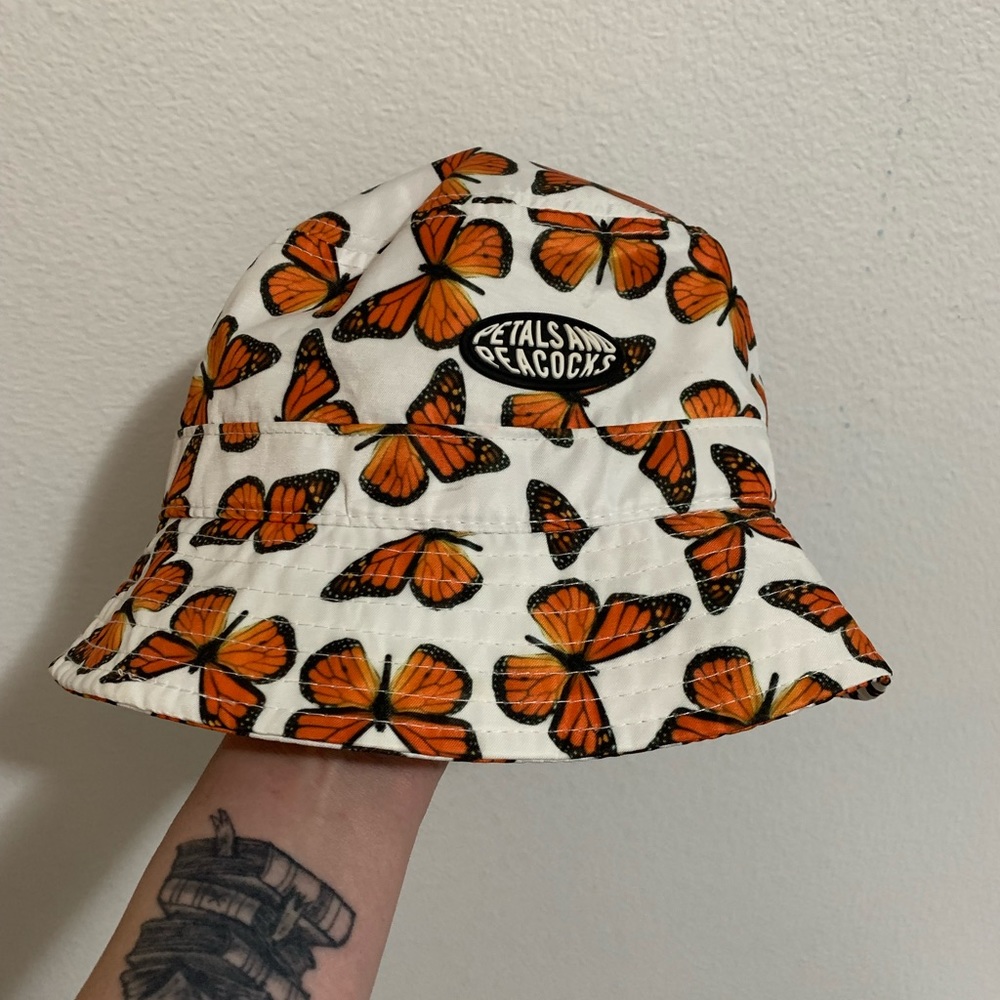 Petals and Peacocks monarch butterfly bucket hat